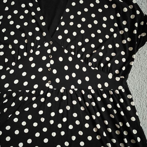 Asos Design Curve Waisted Mini Tea Dress Women Size 24 Black Polka Dot V Neck - Picture 6 of 15
